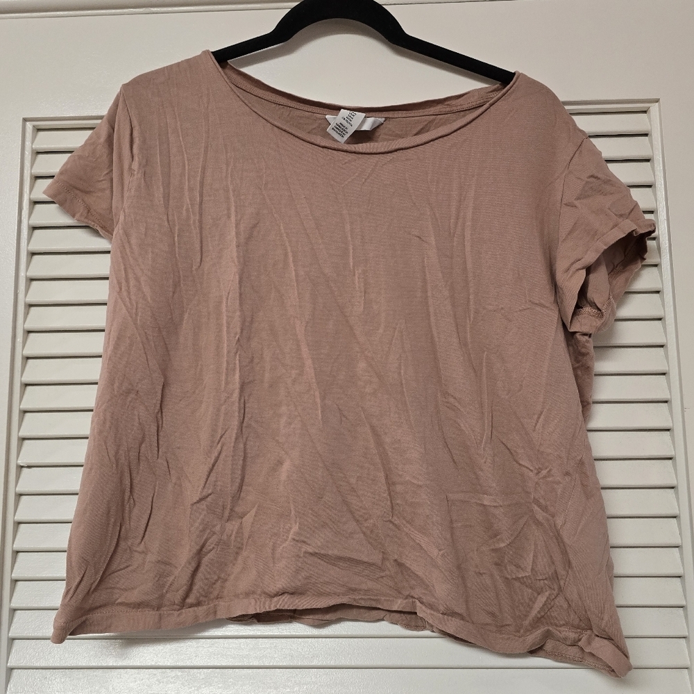 H&M - Dusty Pink 100% Cotton Lightweight Short-Sleeve Top